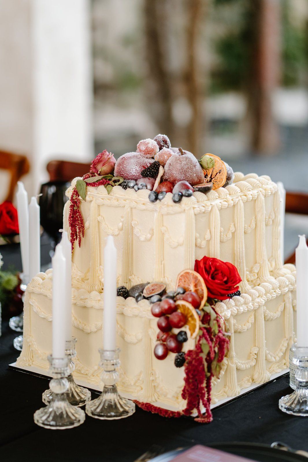 Wedding cake with sugared fruit
